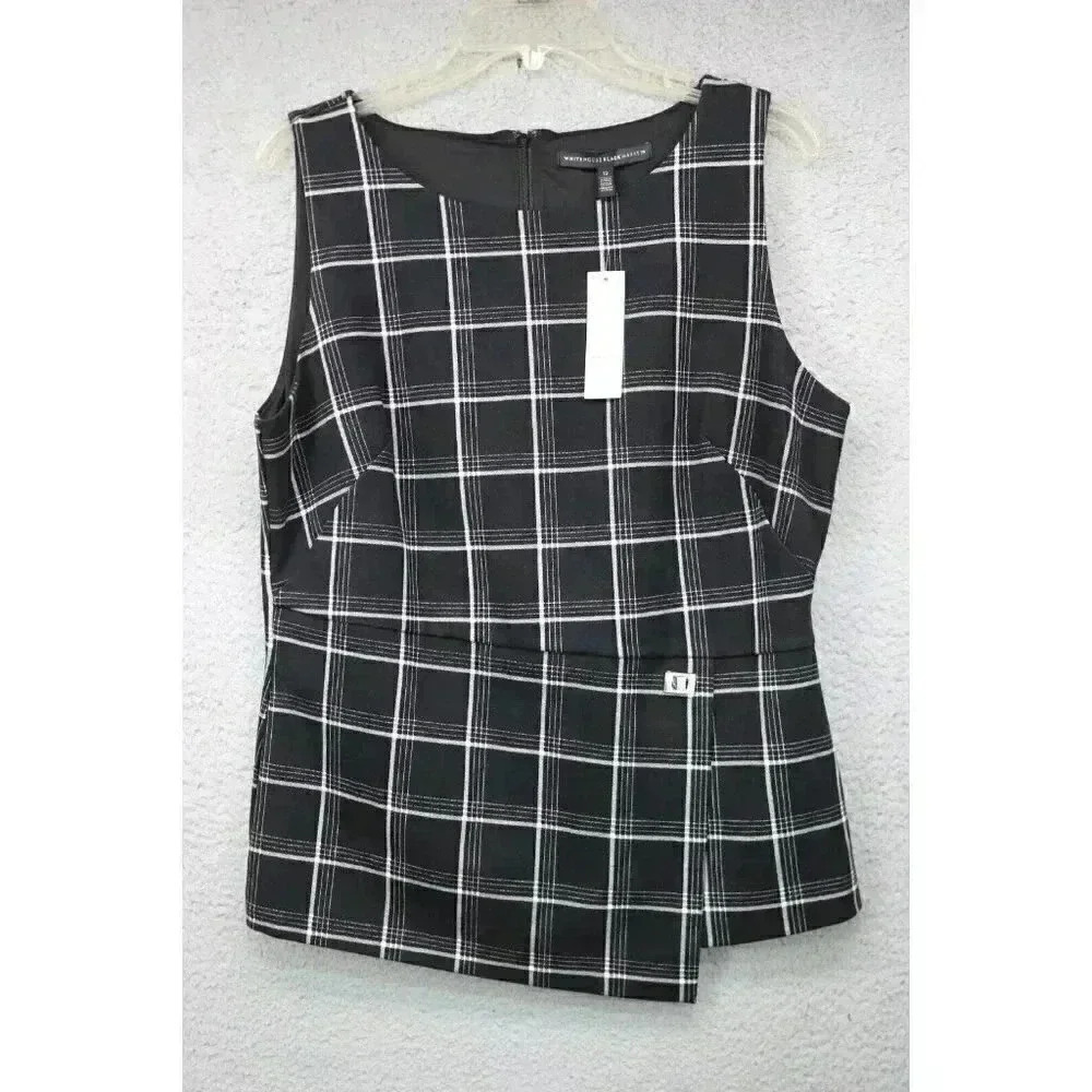 White House Black Market Black & White Plaid Bodice-Size 12-New w/Tags-Lined